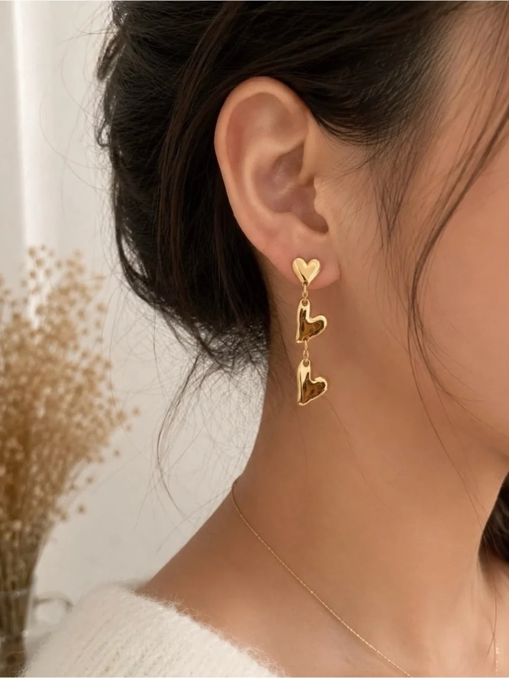 Gold Heart & Hoop Earring Set